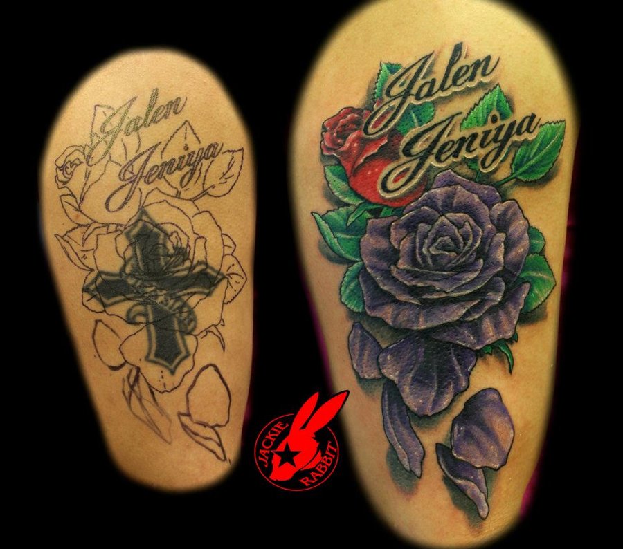 Red And Purple Rose Tattoo Design By Jackie Rabbit