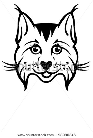Simple Black Bobcat Head Tattoo Stencil