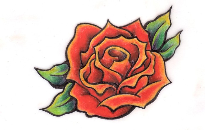 Simple Orange Rose Tattoo Design