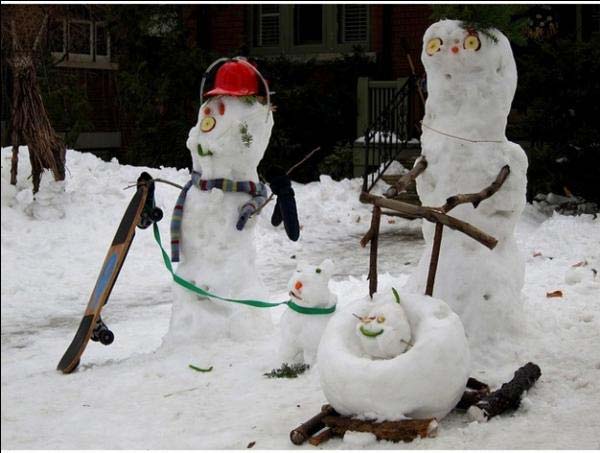 Snowman With Perambulator Funny Picture