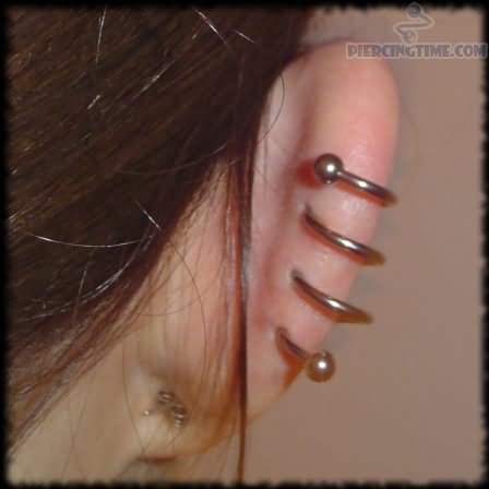 Spiral Piercing On Girl Right Ear