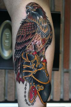 Traditional Hawk Tattoo Design For Leg Calf