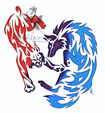 Tribal Wolf And Bobcat Tattoo Stencil By WildSpiritDesigns
