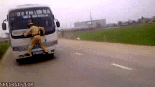 Trying To Stop Bus Funny Gif