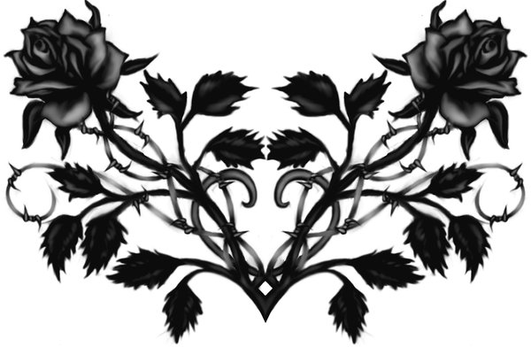 Two Black Roses With Leaves Tattoo Design By L L Herron