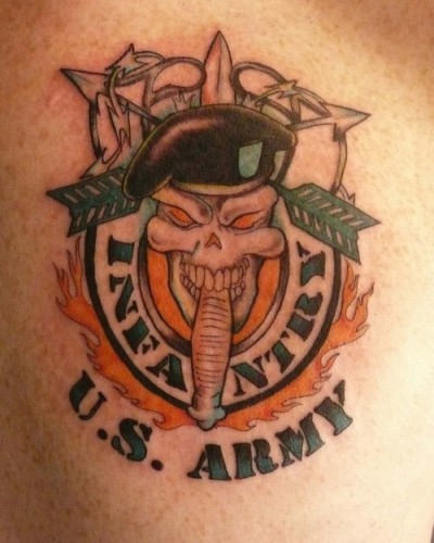 US Army - Dagger And Arrows In Skull Tattoo Design