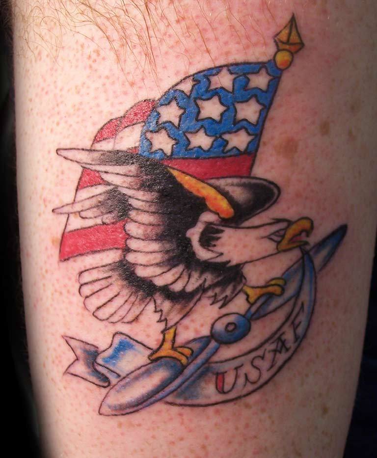 US Army Eagle With Flag And Banner Tattoo Design