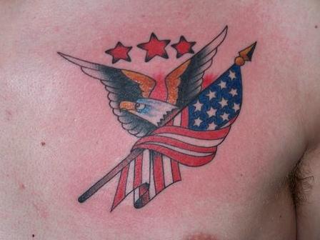 US Army Eagle With Flag Tattoo On Man Chest