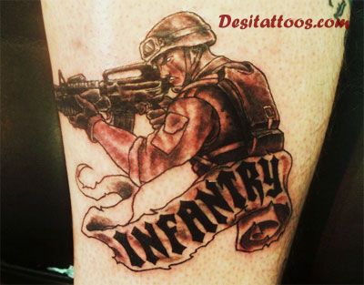 US Army Soldier With Banner Tattoo Design