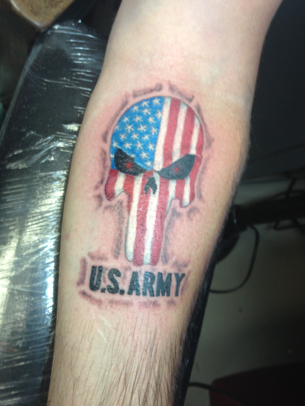 US Army – USA Flag Skull Tattoo On Forearm By Greenpurp1018