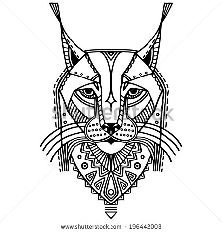 Unique Black Bobcat Head Tattoo Stencil