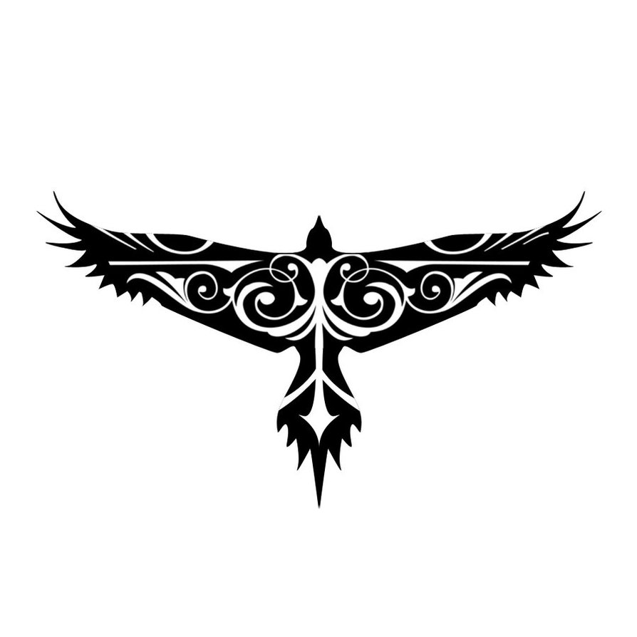 Unique Black Flying Hawk Tattoo Stencil