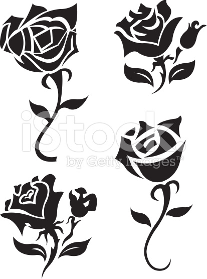 Unique Four Black Roses Tattoo Design