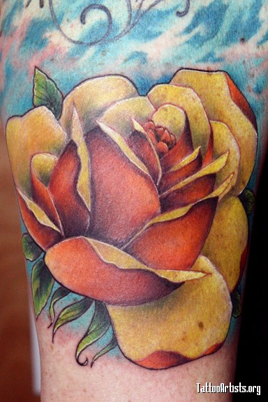Unique Orange Roses Tattoo Design For Forearm