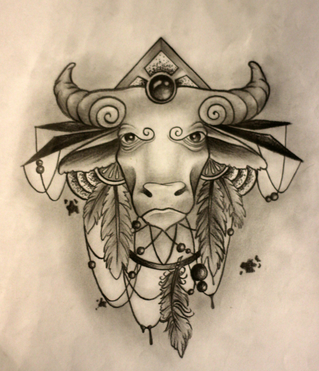 Unique Taurus Head Tattoo Design By Alexandra