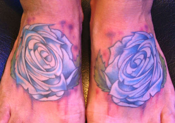 Unique Two Purple Rose Tattoo On Feet