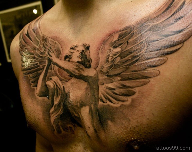 3D Angel Gargoyle Tattoo On Man Chest