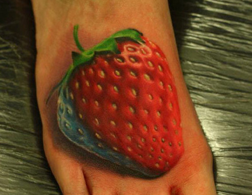 3D Strawberry Tattoo On Foot By John Anderton
