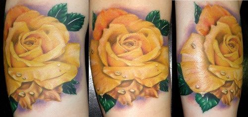 3D Yellow Rose Tattoo Design For Forearm