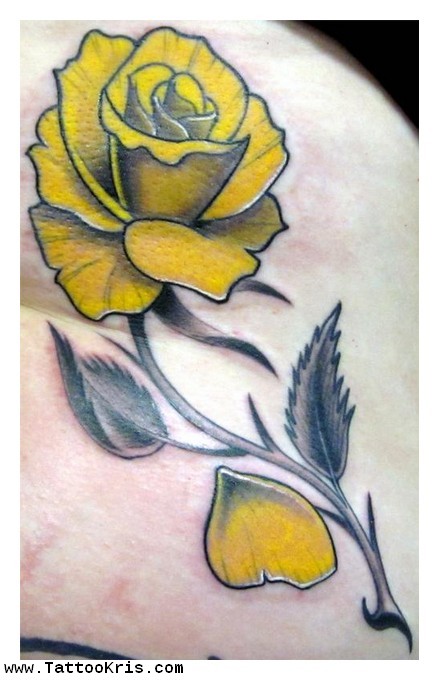3D Yellow Rose Tattoo Design
