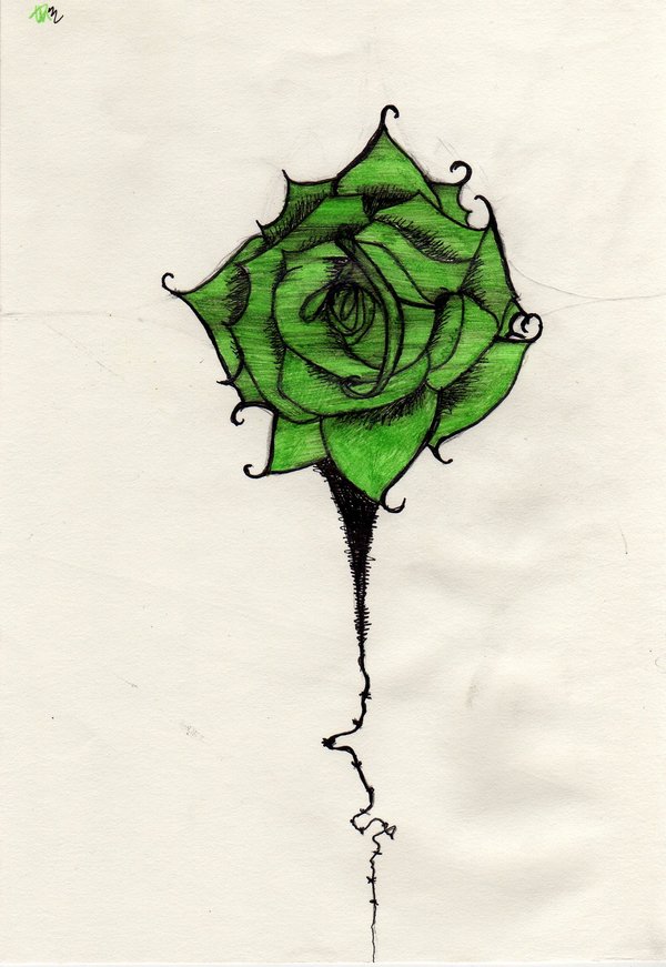 Amazing Green Rose Tattoo Design By Lexxy