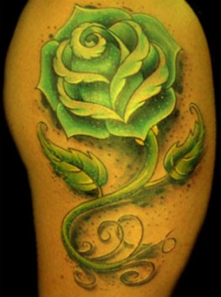 Amazing Green Rose Tattoo Design For Shoulder