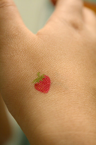 Amazing Tiny Strawberry Tattoo On Hand