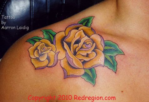 Amazing Two Yellow Roses Tattoo On Right Front Shoulder