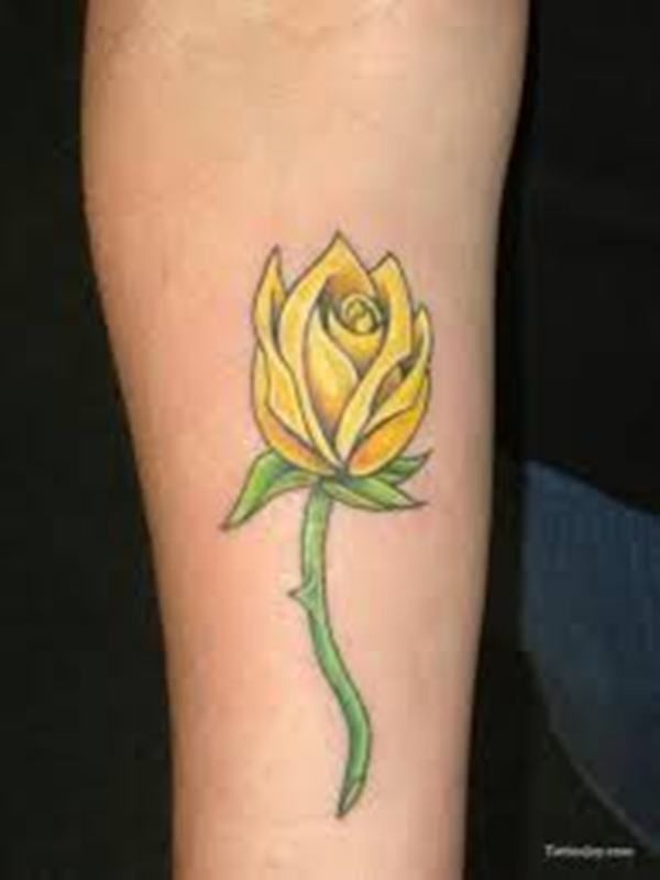 Amazing Yellow Rose Tattoo On Forearm