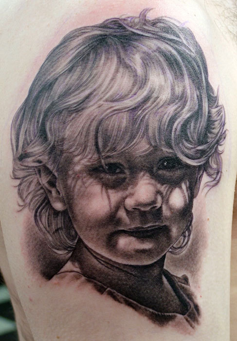 Awesome 3D Baby Portrait Tattoo Design