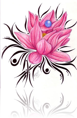 Awesome Pink Ink Flower Tattoo Design