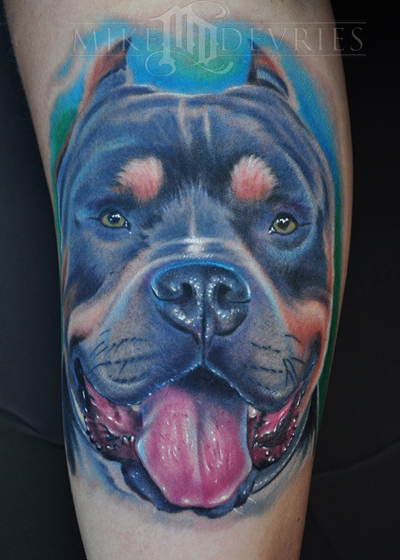 Awesome Pit Bull Head Tattoo Design For Forearm