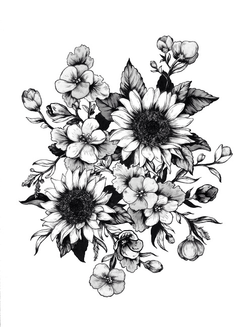 Black And Grey Flowers Tattoo Design