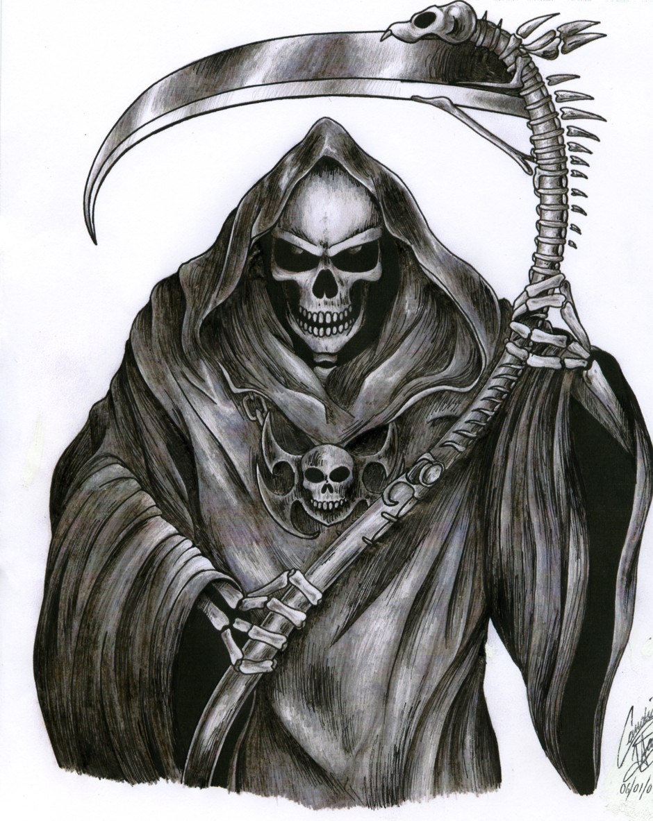 Black And Grey Grim Reaper Tattoo Design By Demonchild97