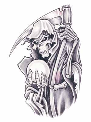 Black And Grey Grim Reaper Tattoo Design