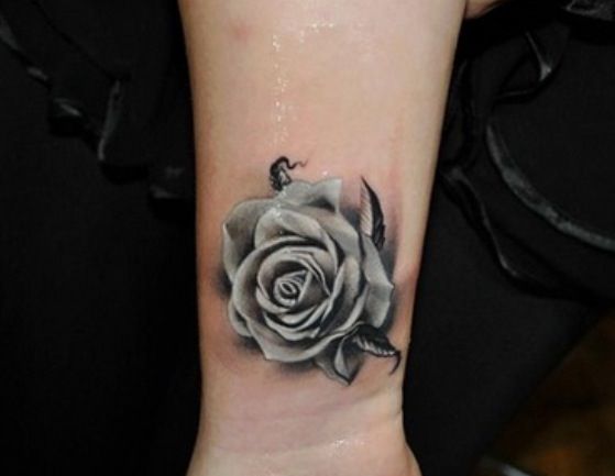 Black And White 3D Rose Tattoo On Wrist
