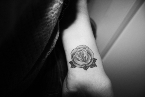 Black And White Rose Tattoo On Wrist