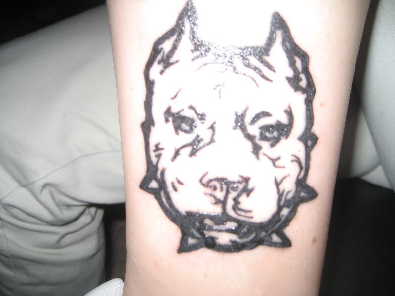 Black Pit Bull Dog Head Tattoo Design For Forearm