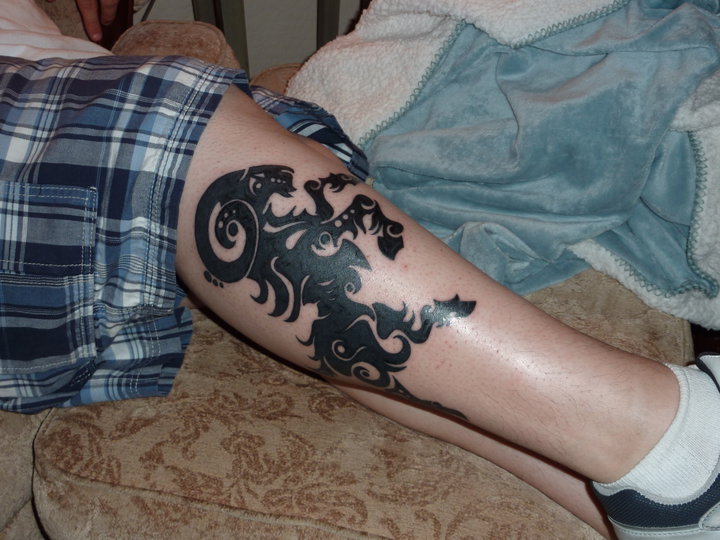 Black Tribal Aries Tattoo On Leg By Don Whiting