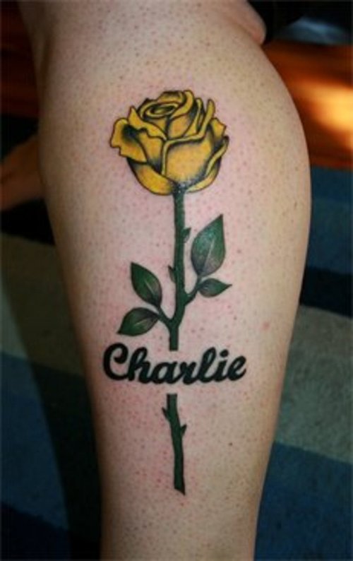 Charlie - Yellow Rose Tattoo On Leg