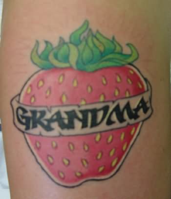 Colorful Strawberry With Banner Tattoo Design