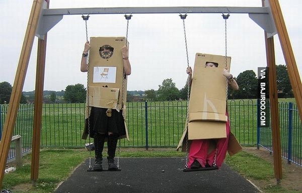 Funny Box Couple On Swing