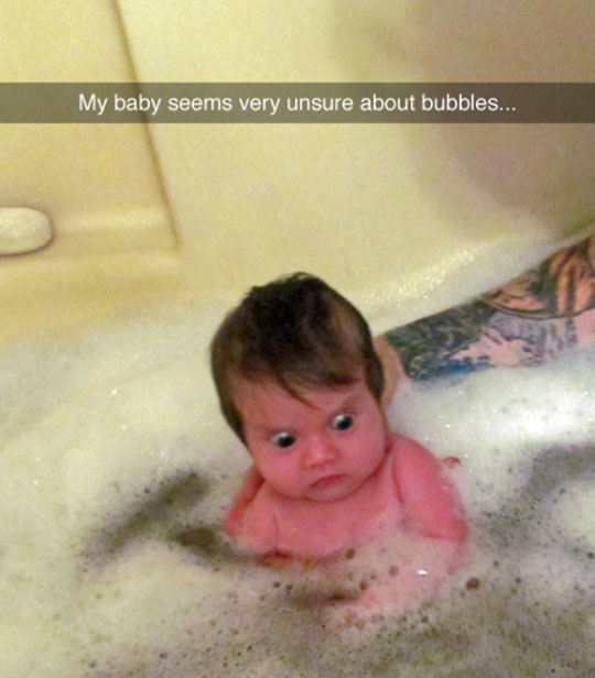 Funny Scared Baby In Bathtub