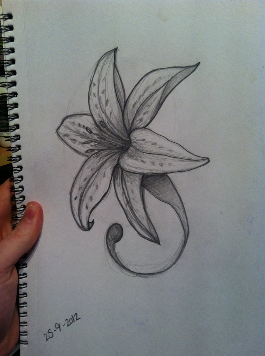 Grey Ink Lily Flower Tattoo Design By Jacob Tyrrell