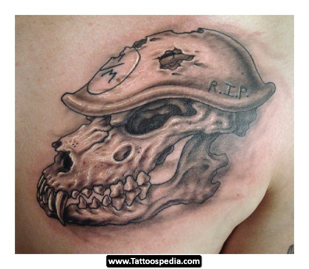 Helmet On Pitbull Skull Tattoo Design