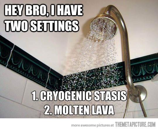 Hey Bro I Have Tow Settings Funny Shower Meme