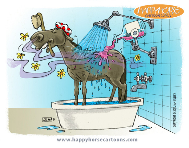 Horse Taking Shower Funny Cartoon Image