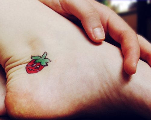 Little Strawberry Tattoo On Ankle