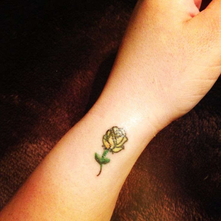 Little Yellow Rose Tattoo On Side Wrist