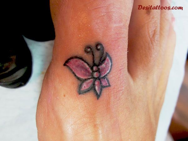Pink Butterfly Tattoo Design For Toe
